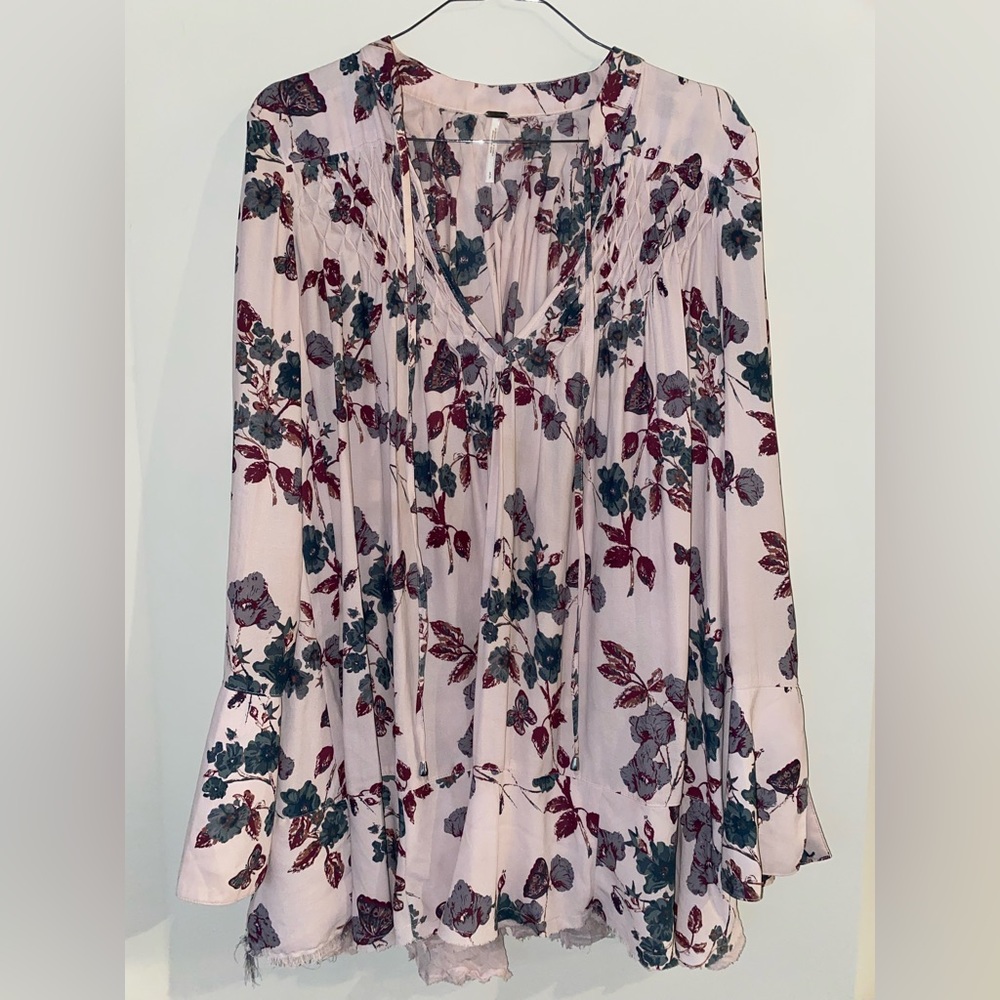 Free people purple floral flowy bell sleeve long sleeve top